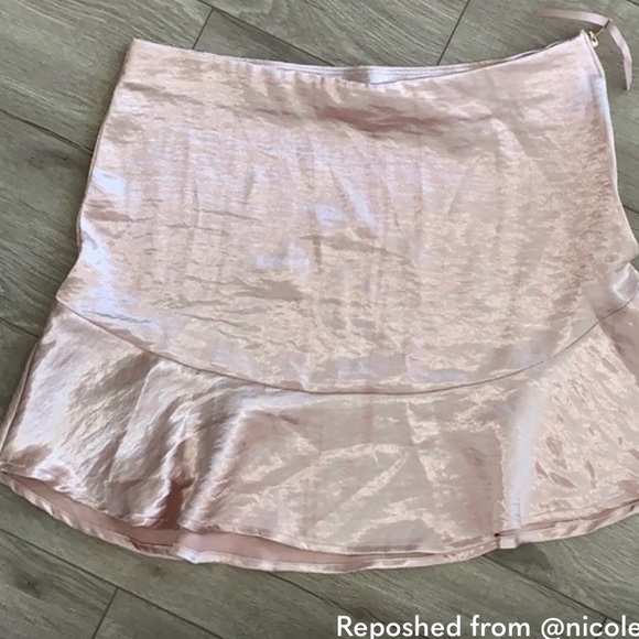 Pastel Pink Slip Silk Satin Ruffle Mini Skirt Cute Lolita Kawaii Cosplay Shine M - Picture 2 of 3
